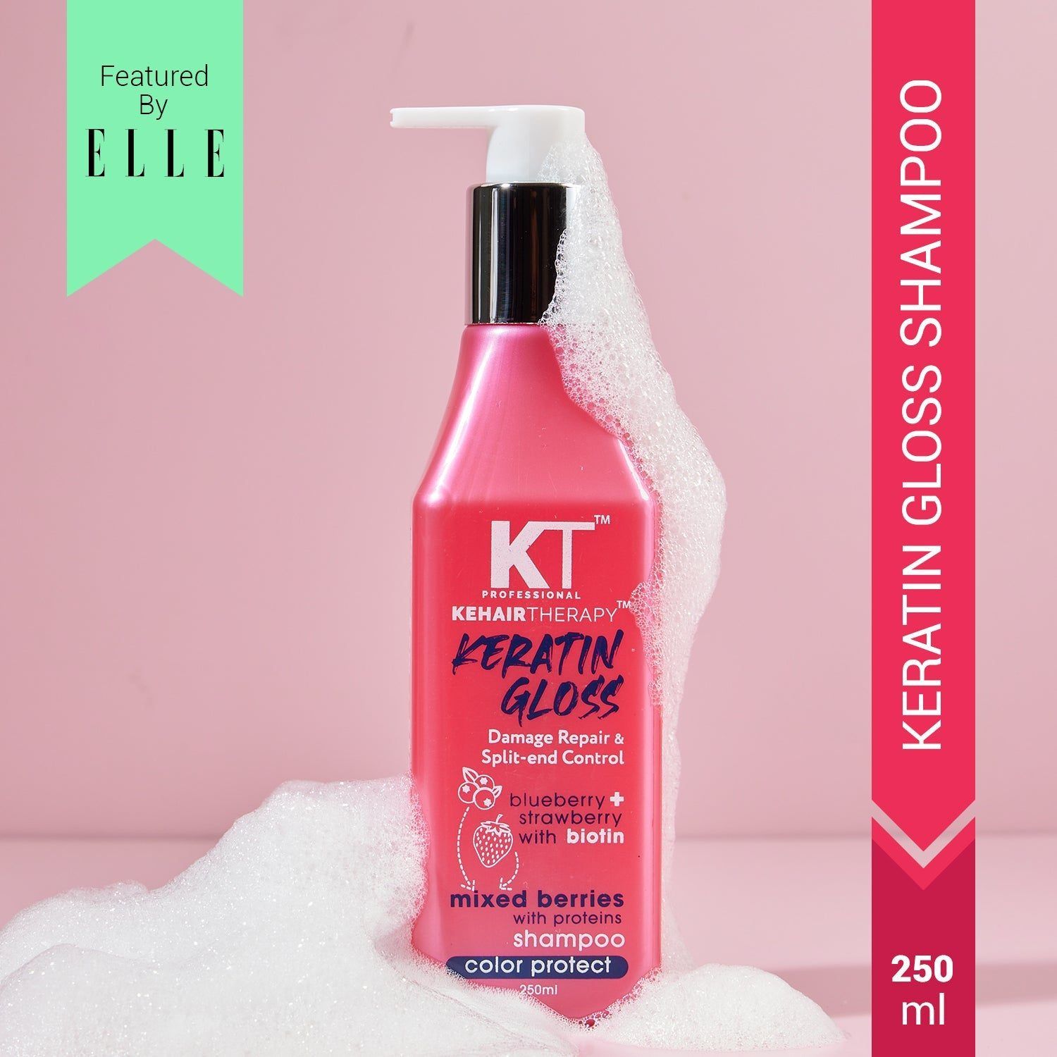KT Professional Keratin Gloss Shampoo, Damaged Hair & Split-End Control - 250ml