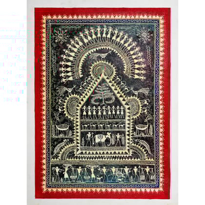 Authentic Classic Indian Traditional Unframed Hand Made Saura Painting (45.36X114.31)