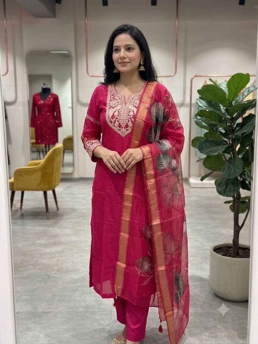 Roman Silk Heavy Embroidery Kurta Set
