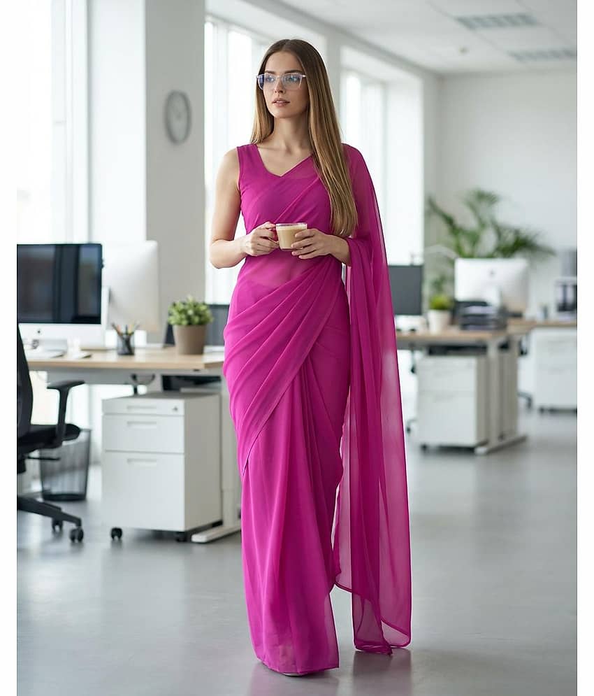 ANAND SAREES Georgette Solid Kasavu Saree With Unstitched Blouse Piece ( BROWN )