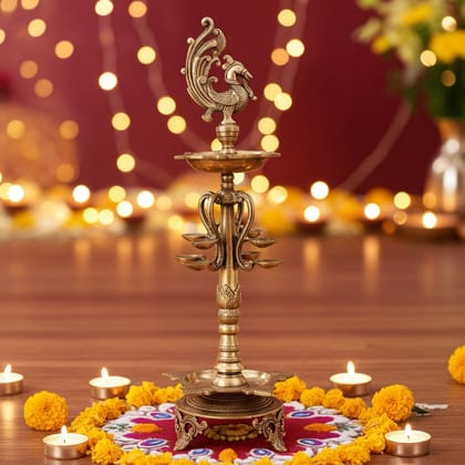 Brass Showpiece Standing Deepak With Bird Statue (BSMAS905 B)