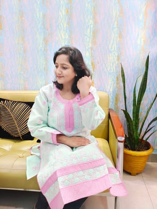 TheHangr Hand Embroided Sky Blue Cotton Lucknowi Chikankari Kurti