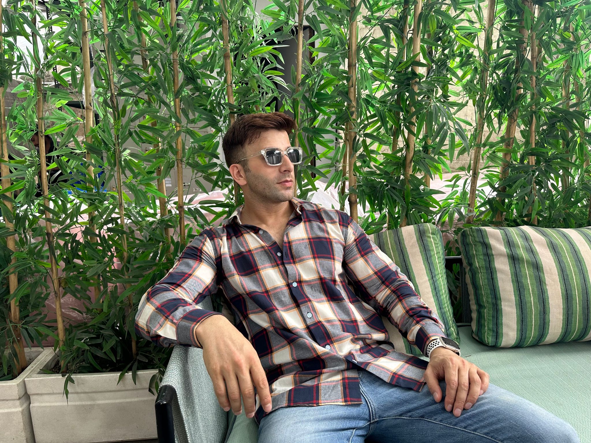 Navy Check Cotton Shirt - XL