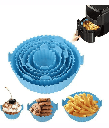 6 pcs. Reusable Air Fryer Silicone Pot Liners | Non-Stick Heat-Resistant Basket Baking Trays | Airfryer Oven Accessories | Dishwasher Safe | Multicolor | (Pack of 1)
