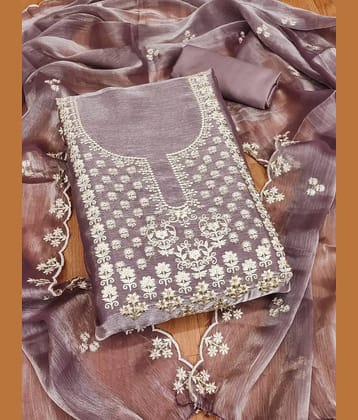 Rangtulika Ethnics Unstitched Cotton Embroidered Dress Material - Purple ( Pack of 1 )