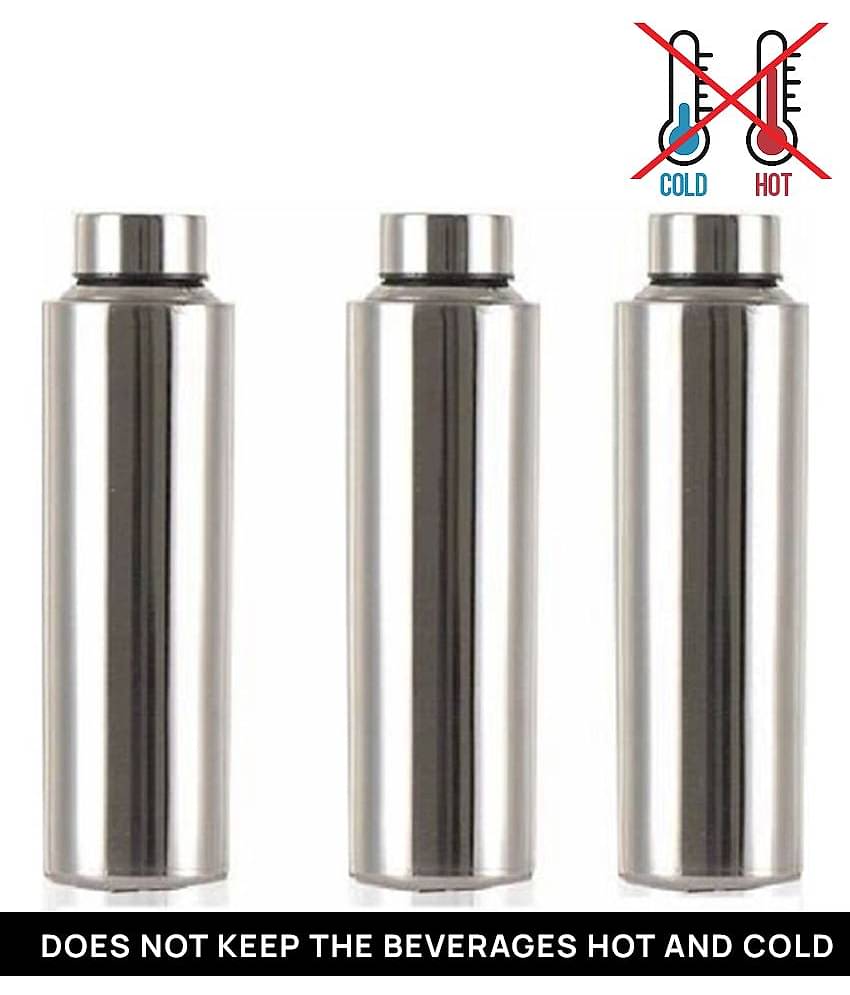 PIQUANT KITCHENWARE Water Bottle for Home/Office/Gym/School/Collage Silver 950 mL Steel Fridge Bottle set of 3