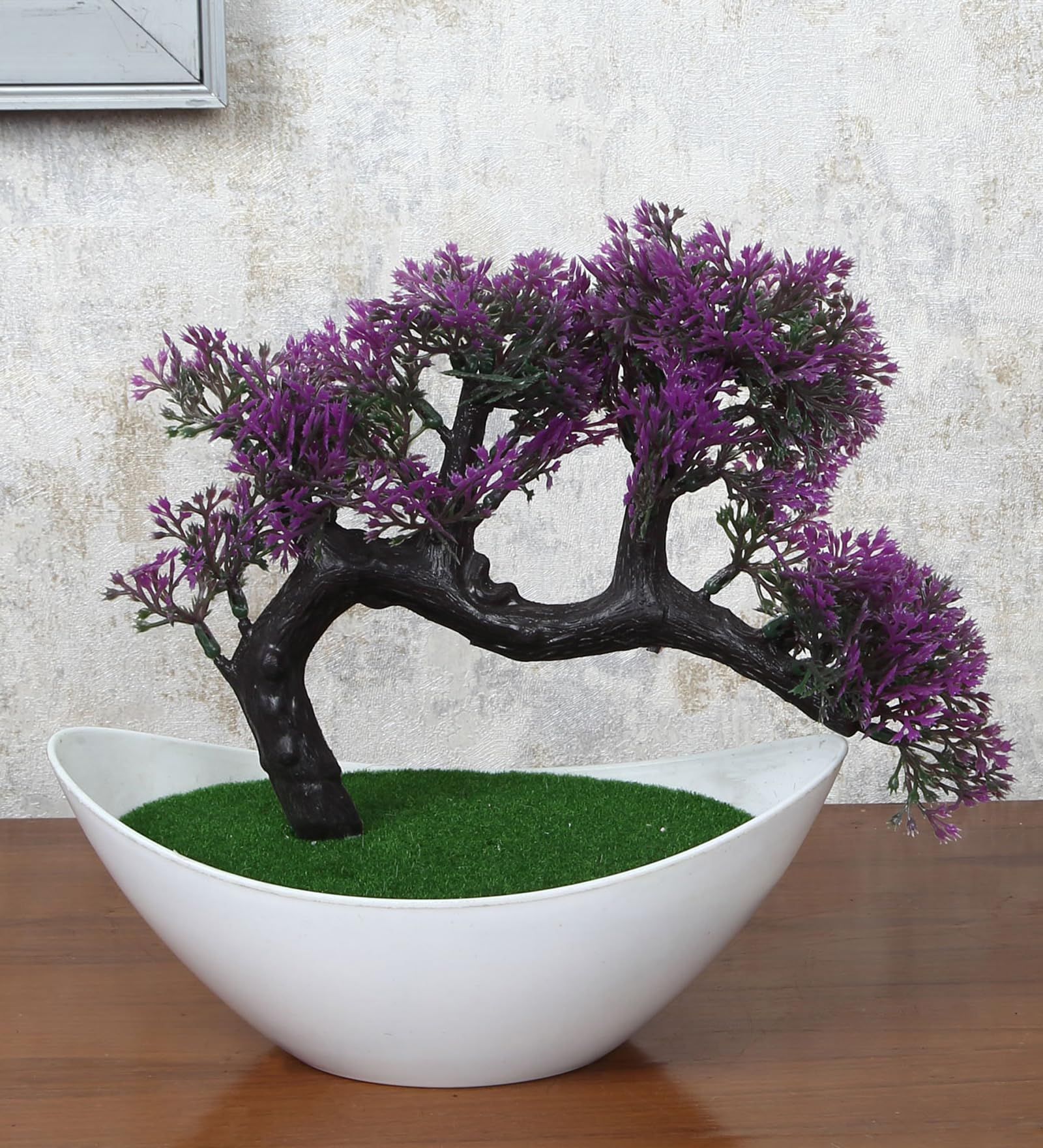 FOLIYAJ Artificial Purple Leaf Bent Bonsai Tree|for Decoration of Living Room, Office Desk and Shelf | Indoor Bonsai Tree with Pot | Bonsai Tree Showpiece