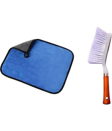 INGENS Combo of Car and Carpet Cleaning Brush and Microfiber Cleaning Cloths,40x40cms 600GSM Highly Absorbent, Lint and Streak Free,Wash Cloth for Car, Window(Pack of 1 Cloth and 1 Brush)