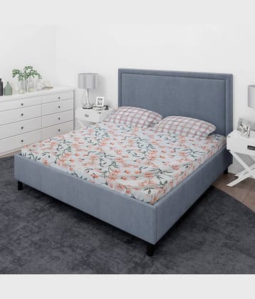 Leben Tree Cotton 1 Double King Bedsheet with 2 Pillow Covers ( White )