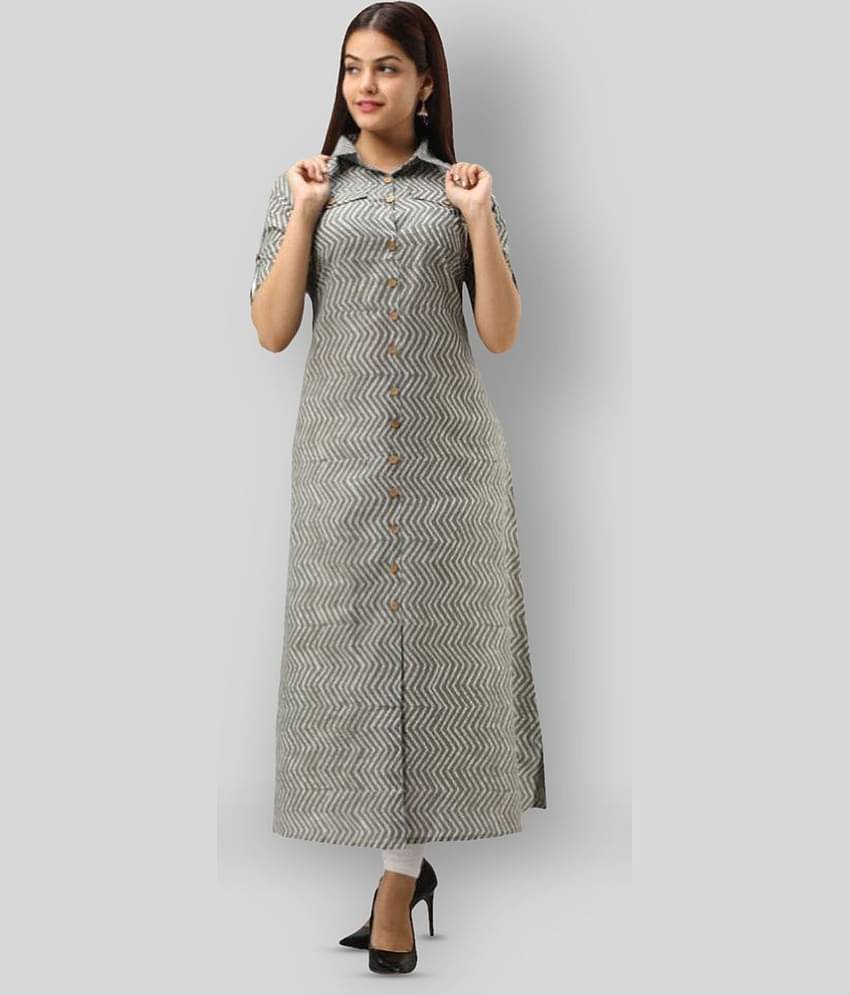 SVARCHI - Light Grey Cotton Blend Women's Front Slit Kurti ( Pack of 1 )