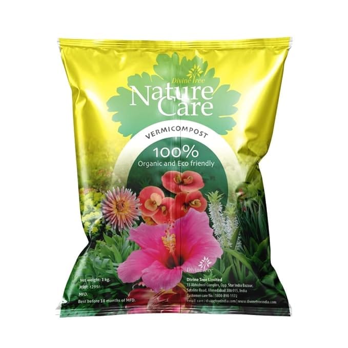 DIVINE TREE Nature Care Organic Vermicompost Fertilizer Manure for Plants - Perfect for Indoor & Outdoor Plants - Supercharge Garden Soil - Organic Fertilizer for Strong Roots and Lush Growth (900gm)