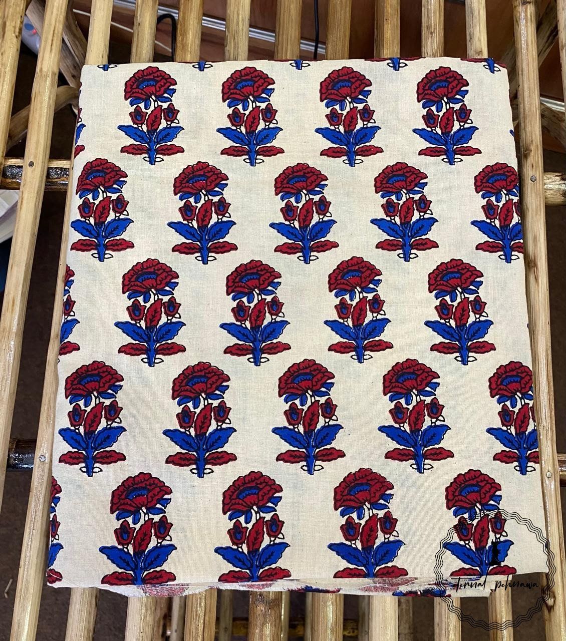 Ajrakh Cotton Fabric For Kurta-Off White