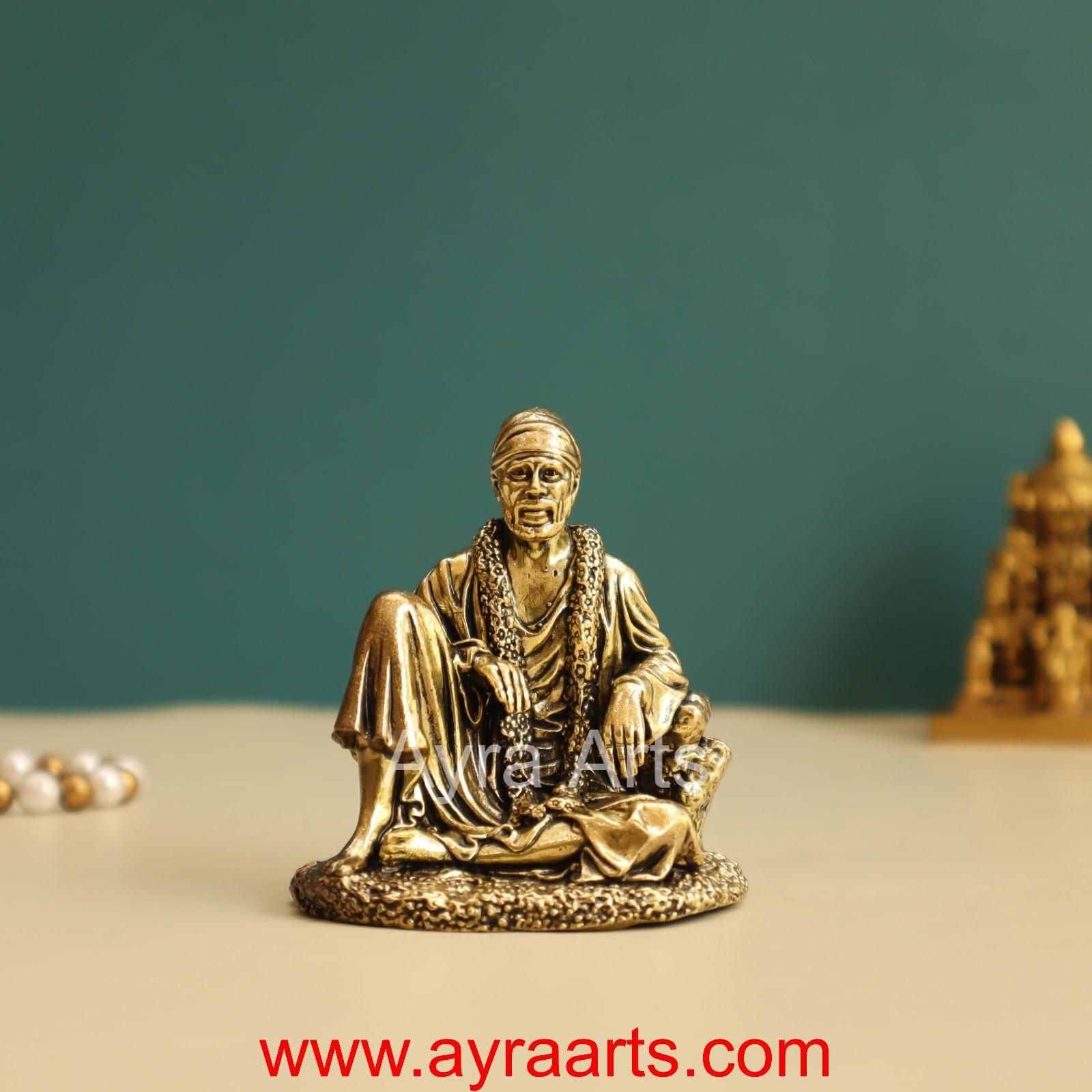 Premium Brass Intricate Sitting Shirdi Sai Baba - 3 Inch Height