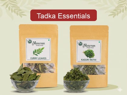Vasuvan Tadka Essentials | Dried Curry Leaves (20g) + Kasuri Methi (50g)