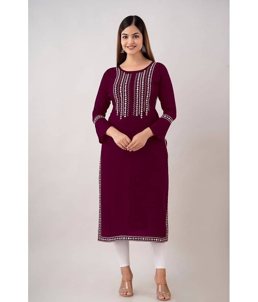 Kapadia - Wine Rayon Women's Straight Kurti ( Pack of 1 )