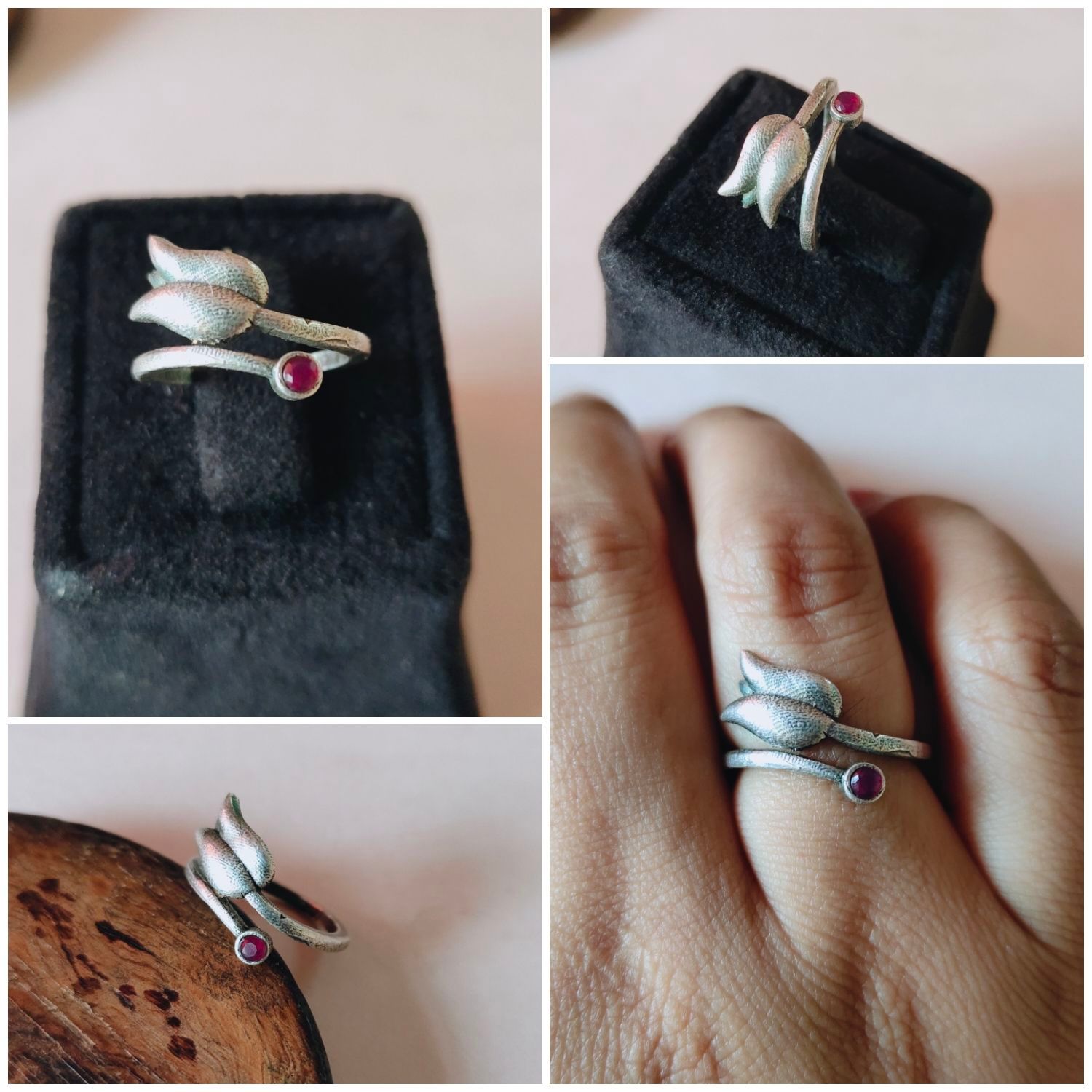 Silver Look Alike Lotus Statement Ring | Sarichka Fashion-Red