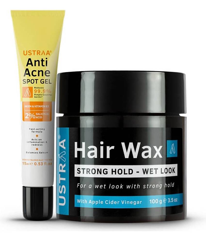 Ustraa Anti Acne Spot Gel - 15ml & Hair Wax - Strong Hold, Wet Look - 100g