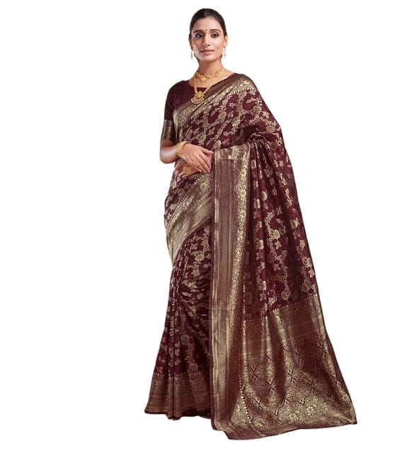 Generic Women's Jacquard Printed Saree with Unstitched Blouse Piece, Soft Lightweight 5.5 m Sari for Daily, Office and Wear (Maroon, Design 67646)