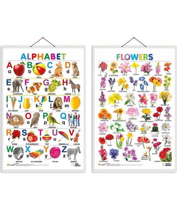 Set of 2 Alphabet and Flowers Early Learning Educational Charts for Kids | 20"X30" inch |Non-Tearable and Waterproof | Double Sided Laminated | Perfect for Homeschooling, Kindergarten and Nursery Students