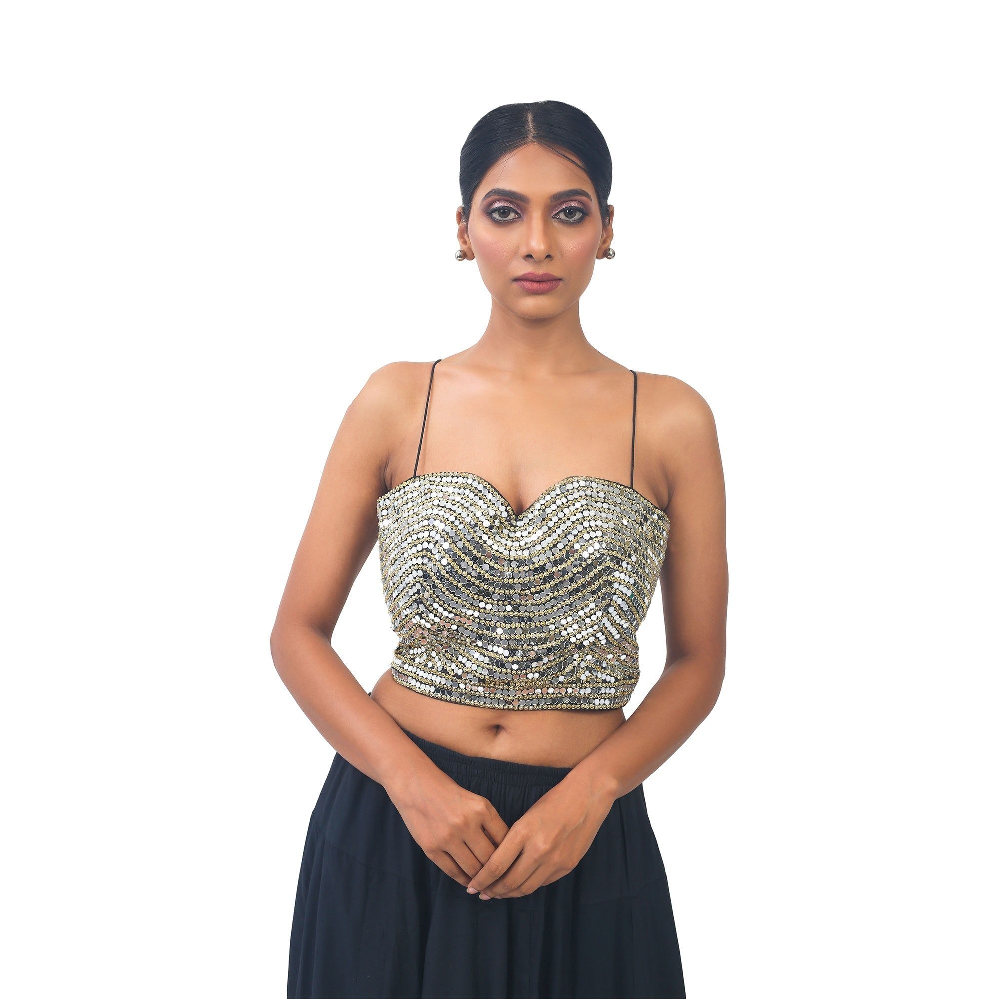 TheHangr Dark Green Mirror Work Designer Blouse - 32