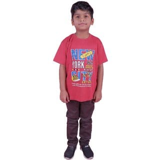 Kid Kupboard Cotton Boys T-Shirt, Pink, Half-Sleeves, 6-7 Years KIDS7086