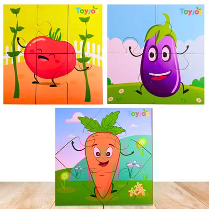Toyjos Vegetable Theme Wooden Puzzle Set | 2-5 Years Children Educational Jigsaw Puzzle Toy | Early Learning Cognitive Skill Development Jigsaw Game Toy Birthday Gift for Boys, Girls (Set of 3, 20 Pc)