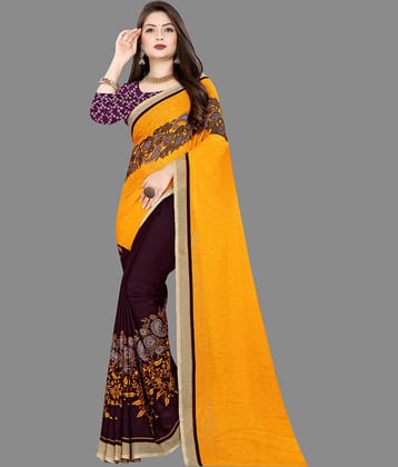 ANAND SAREES Georgette Printed Saree With Unstitched Blouse Piece ( Yellow )