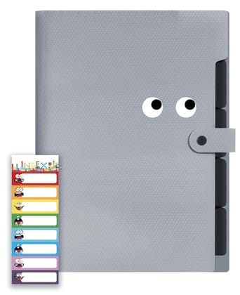 Storite 5 Pocket Expanding File Folder with Fun Sticky Labels, Letter Size Accordion File Organizer, Portable Folders for Documents, Aesthetic Paper Organizer for School & Office (Grey)