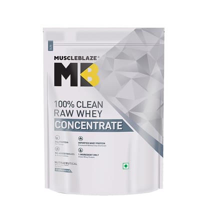 MuscleBlaze 100 Clean Raw Whey Protein Concentrate (Unflavoured, 1kg)  Easy to Digest