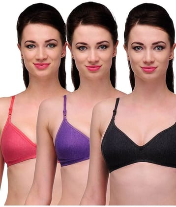 Softskin Pack of 3 Cotton Non Padded Women's T-Shirt Bra ( Multi Color )