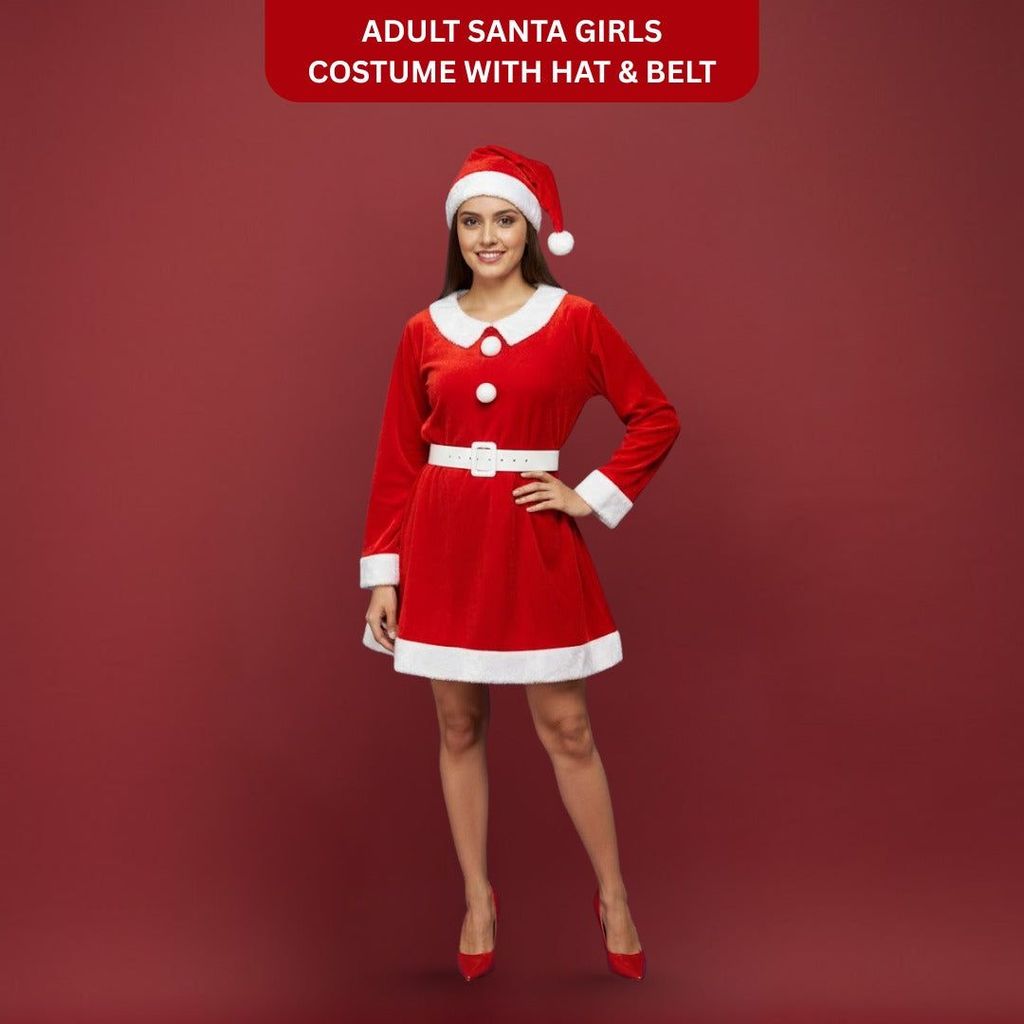 Adult Santa Girls Costume w/ Hat and Belt - Party and Festive Needs | Buy online on ZillyBuy