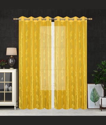 Homefab India SelfDesign Semi-Transparent Eyelet Door Curtain 7ft (Pack of 2) - Yellow
