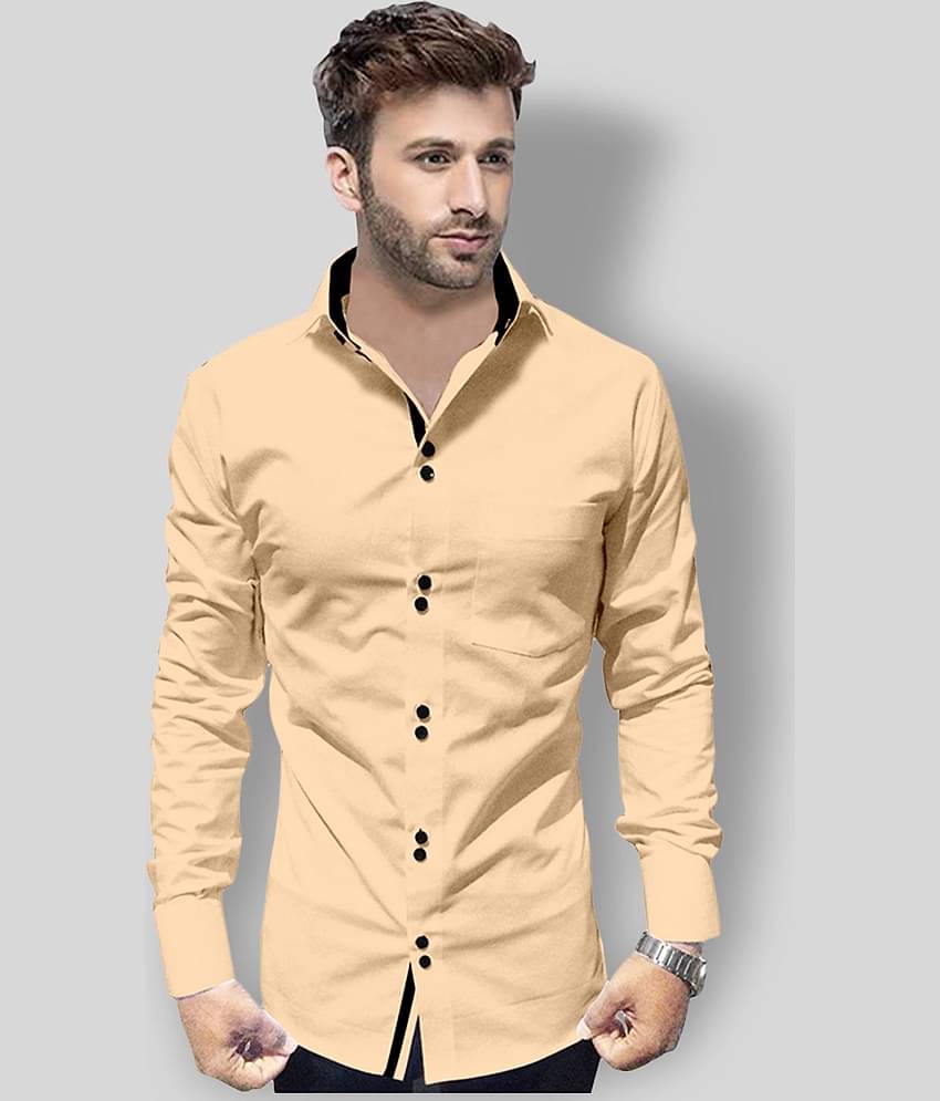 P&V - Beige Cotton Blend Regular Fit Men's Casual Shirt (Pack of 1)