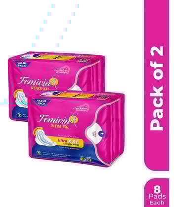 Leeford Cottony Cover XXL Ultra Sanitary Pad Soft Long Lasting Protection Pack of 2 (8 Pads Each)