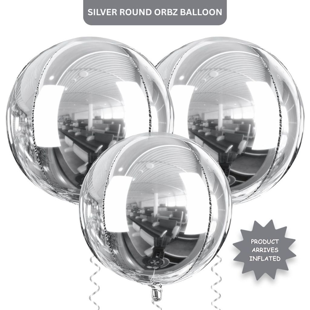4D Silver Round Orbz Foil Balloons 22 Inch (Pack of 3) | Helium Filled & Delivered Inflated | Giant Balloons for Birthday, Anniversary & Party Decoration - Party and Festive Needs | Buy online on ZillyBuy
