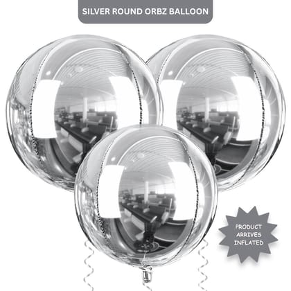 4D Silver Round Orbz Foil Balloons 22 Inch (Pack of 3) | Helium Filled & Delivered Inflated | Giant Balloons for Birthday, Anniversary & Party Decoration