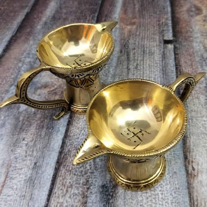 Brass Cup Diya with Holder - Pair - 2.5 inch Height | Traditional Lighting