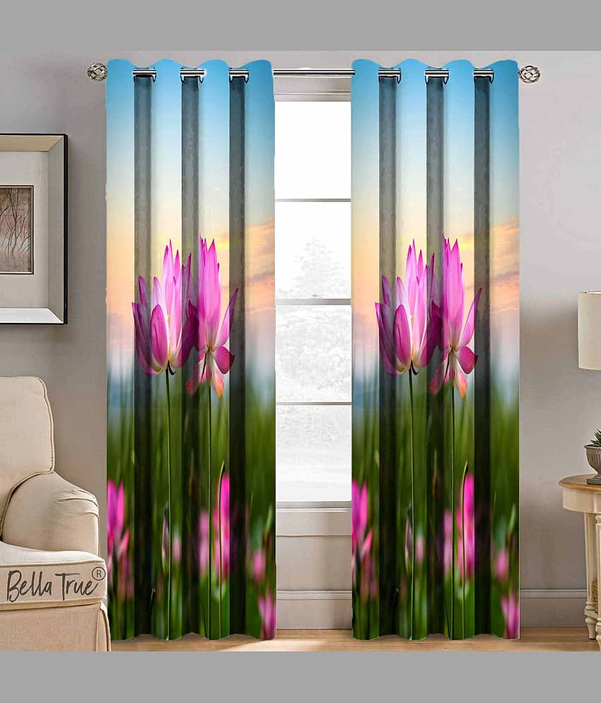 BELLA TRUE  Set of 2 Window SemiTransparent Eyelet Polyester Multi Color Curtains ( 152 x 113 cm )