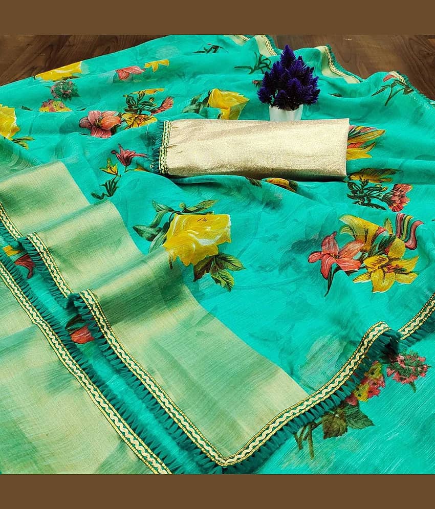 Kanooda Prints Linen Printed Saree With Unstitched Blouse Piece ( Multicolor )