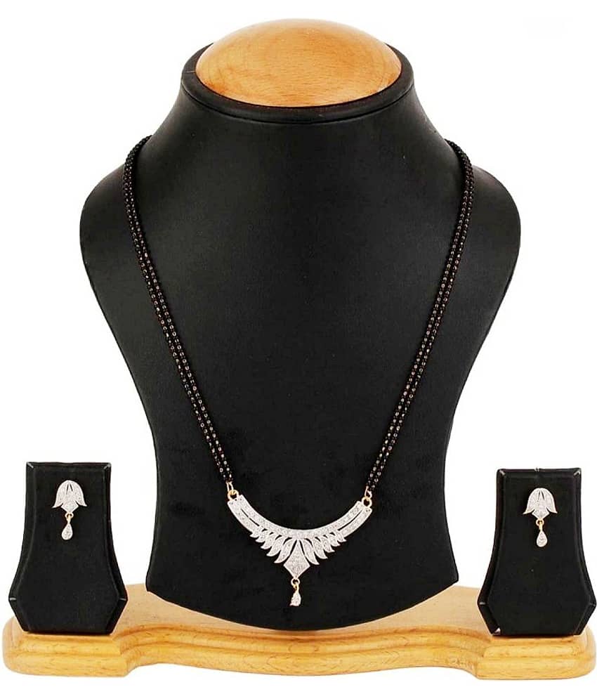 Gilher Daily Wear Fashionable American Diamond mangalsutra With Earrings + 24 Inch Double Layer Chain For Women