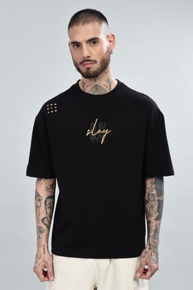 Slay the World Oversized Black T-Shirt-S