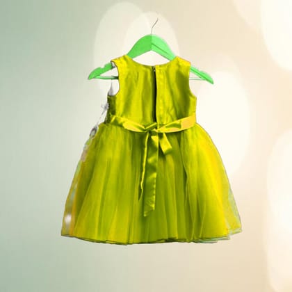 Lime Green Sleeveless Party Dress for Girls | Satin and Net Flare | Festive Occasion