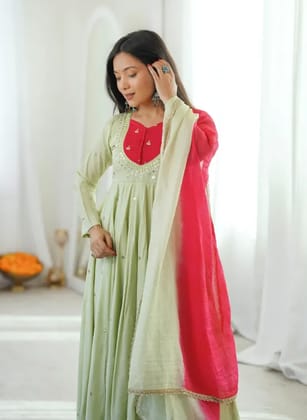 Elegant Sequence With Real Mirror Anarkali Gown