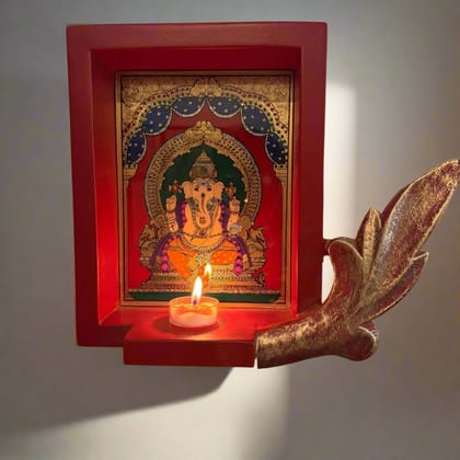 Wooden framed Glass Tanjore : Gajanan 1