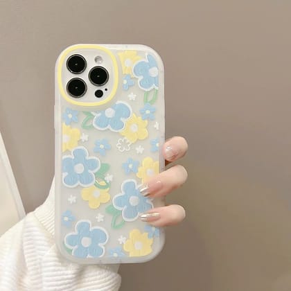Blue Yellow Floral iPhone Semi-Transparent Case-iPhone 14 Pro Max