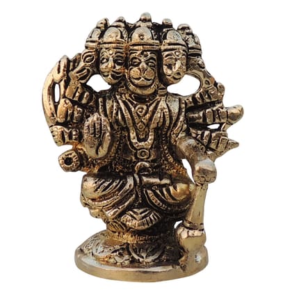 Brass Panchmukhi Hanuman Ji Murti - Devotional Hindu Idol, Height : 3.5 Inch (BSMAS1528 C)