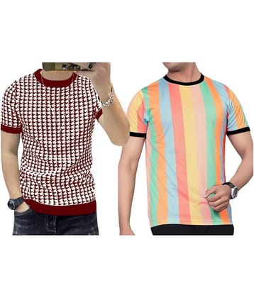 FABRIPPLE Polyester Regular Fit Printed Half Sleeves Men's Round T-Shirt - Multicolor ( Pack of 1 )
