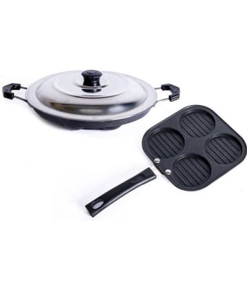 Homepro Non-Stick Set, Appam with Steel Lid 12 Cavity, Mini Uttapam 4 Cavity (Pack of 2)