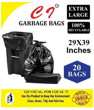 C-I X-Large 20 pcs - 29 Inch X 39 Inch | Black Disposable Garbage Trash Waste Dustbin Bags for 73cm x 99cm | pack of 2 X 10 bags - total 20pcs