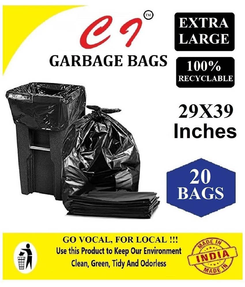 C-I X-Large 20 pcs - 29 Inch X 39 Inch | Black Disposable Garbage Trash Waste Dustbin Bags for 73cm x 99cm | pack of 2 X 10 bags - total 20pcs